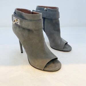 Givenchy Shark Tooth Open Toe Suede Booties 7 |Luxury Designer Heels Edgy Glam